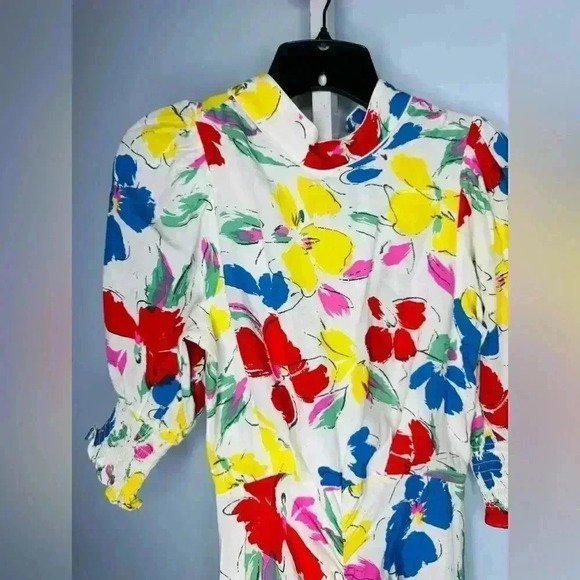 RIXO NWOT White Multi-Floral Mock-Neck Cascade Ruffle Maxi Dress Size 0 - Picture 5 of 7